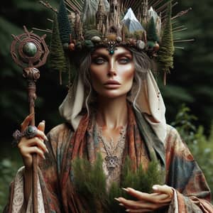 Earthy High Priestess with Crown of Mountains and Rivers
