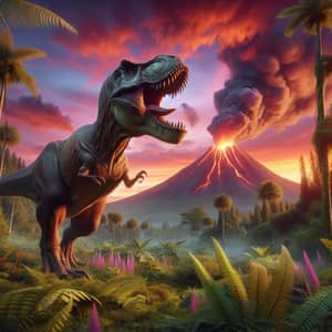 Majestic T-Rex in Prehistoric Landscape - Roaring Dominance