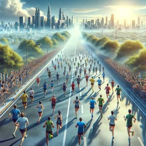 Realistic Marathon Image - Diverse Runners in Action