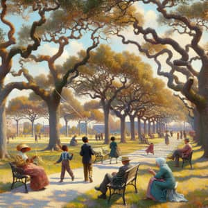 Impressionism Art in a Park: Diverse Scenery and Activities