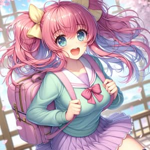 Anime-Style Girl | Vibrant Cherry Blossom Pink Hair