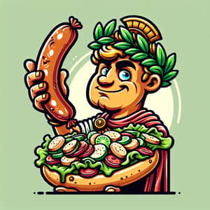 Caesar Sausage: Playful Cartoon Julius Caesar with Vibrant Colors