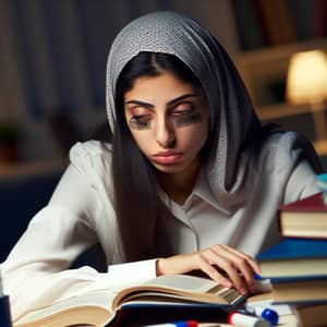 Exhausted Middle-Eastern Female Student Struggling to Study