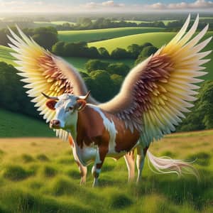 Majestic Winged Cow in Verdant Meadow - Nature's Artistry
