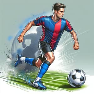 Professional Soccer Player Dribbling on Grass Field
