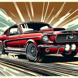 Vintage Mustang Comic Book Illustration