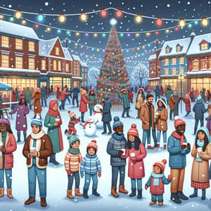 Festive Christmas Event in Diverse Town Square - Joyful Scene