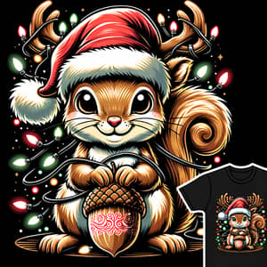 Cartoon Squirrel Illustration with Christmas Theme for T-Shirt Printing