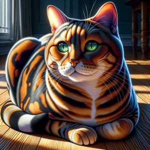 Realistic Domestic Short-Haired Cat - Vibrant and Marbled