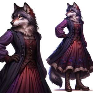 Fantasy Wolf Woman in Dark Medieval Dress | Digital Painting