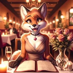 Fox Girl Enjoying Romantic Dinner at Elegant Restaurant