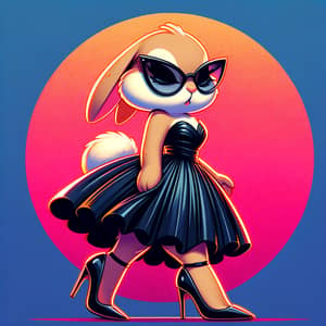 Stylish Animated Bunny in Black Cocktail Dress and High Heels