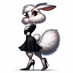 Fashionable Rabbit Girl in Black Cocktail Dress & High Heels