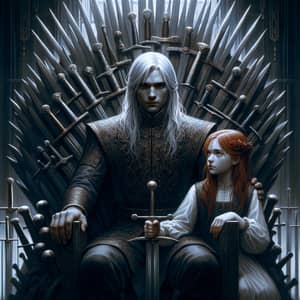 Medieval Fantasy Art with Regal Duo on Sword Throne