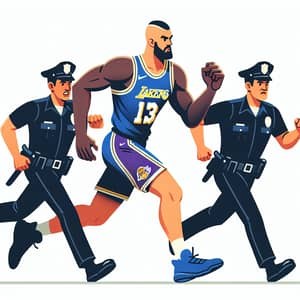 Muscular Basketball Player Fleeing Police | Lakers Uniform