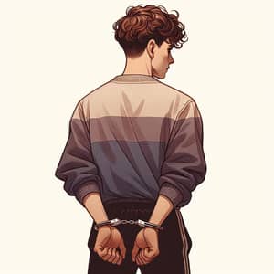 Handcuffed Attractive Young Man with Brown Curls - Back View