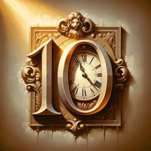 Oil Painting of Number 10 and Vintage Clock | Baroque Style Art