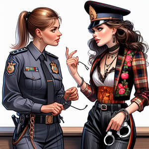 Police Officer Discussing Consequences with Confident Young Woman