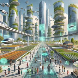 Futuristic World with Green Skyscrapers and Advanced Technology