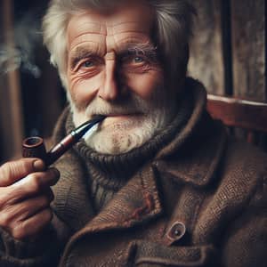 Elderly Man Smoking Pipe: Portrayal of Wisdom and Contentment