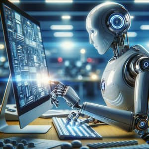Futuristic Robot Using Computer - Advanced Technology Scene