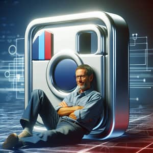 Middle-aged Man Sitting on Instagram 3D Icon