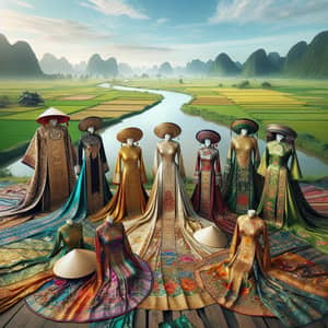 Vietnamese Ancient Clothing Landscape | Colorful Silk Garments