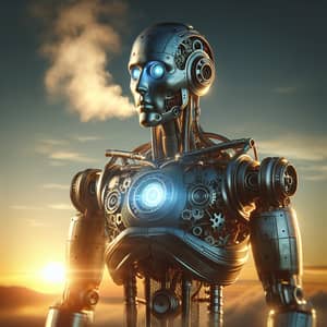 Metallic Humanoid Robot at Sunset - Symbol of Willpower