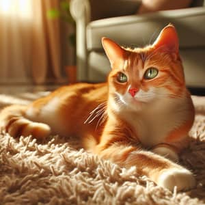 Mysterious Orange Cat Basking in Sunlight | Cozy Living Room