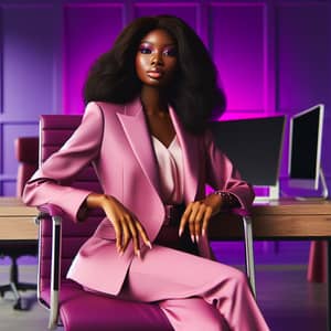 Empowering Black Woman in Pink Suit at Executive Office