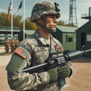 Hispanic Soldier at Attention on Military Base | Honor Guard Image