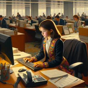 Late 19th-Century European Realism Oil Painting of a Tajik Girl at Corporate Office