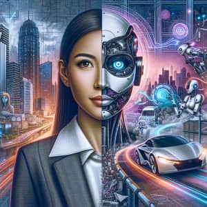 Futuristic Human-AI Profile Picture in Ultra-Modern City