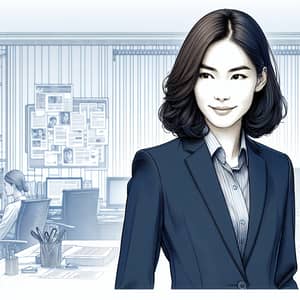 Professional Office Environment with Dedicated Asian Woman