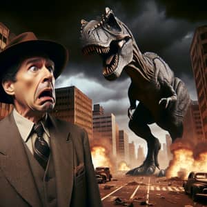 Terrified Oppenheimer Faces Godzilla in Apocalyptic City