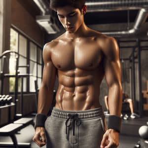 Hispanic Young Man with Defined Abs Working Out