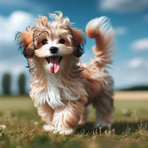 Playful Small Mixed Breed Dog on Grassy Field
