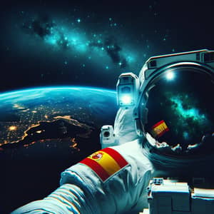 Spanish Astronaut in Outer Space: Mystical Cosmic Scene