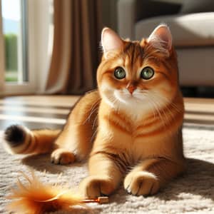 Vibrant Orange Domestic Short-Haired Cat Playing on Plush Carpet
