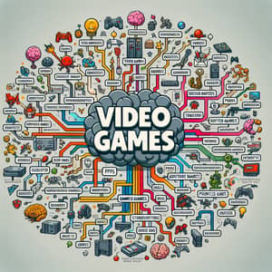 Detailed Video Game Mind Map: RPGs, FPS, Strategy, Adventure, Puzzle Games