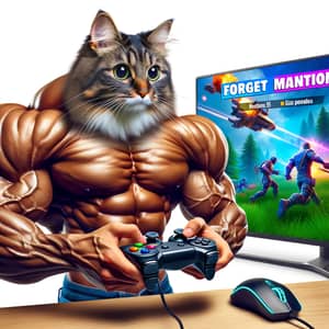Muscular Cat Conquering Virtual Battle Royale Game - Gamer Kitty Fun