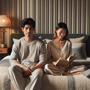 Cozy Scandinavian Bedroom Decor with South Asian Man and Caucasian Woman