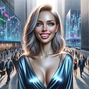Hyper Realistic Woman Portrait & Modern City Business Scene