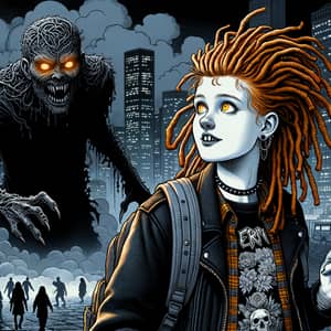 Detailed Graphic Novel Style Vampiress Horror Scene