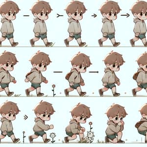 2D Boy Character Walking and Picking Up Flower | Expressions Series