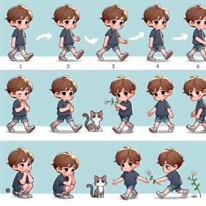 2D Boy Character Walking and Picking Up Flower | Intriguing Boy Meets Cat Scene
