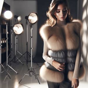 Stylish Woman in Luxurious Faux Fur Vest | Studio Portrait