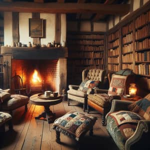 Vintage Cottage Interior with Cozy Fireplace & Armchairs