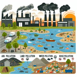 Illustration of Pollution: Air, Water, Land, Noise