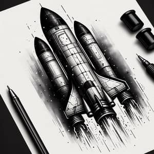 Hand-Drawn Rocket Tattoo Design with Minimalistic Elements